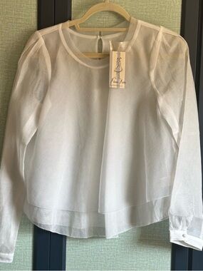 J.O.A. White Netted Sheer Layered Boxy Fit Top, NWT, Size M